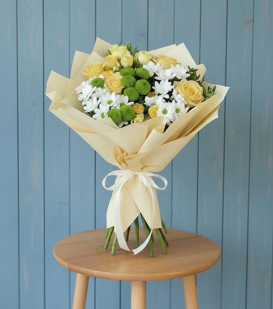 Букет цветов из: Хризантемы и Розы в Селково