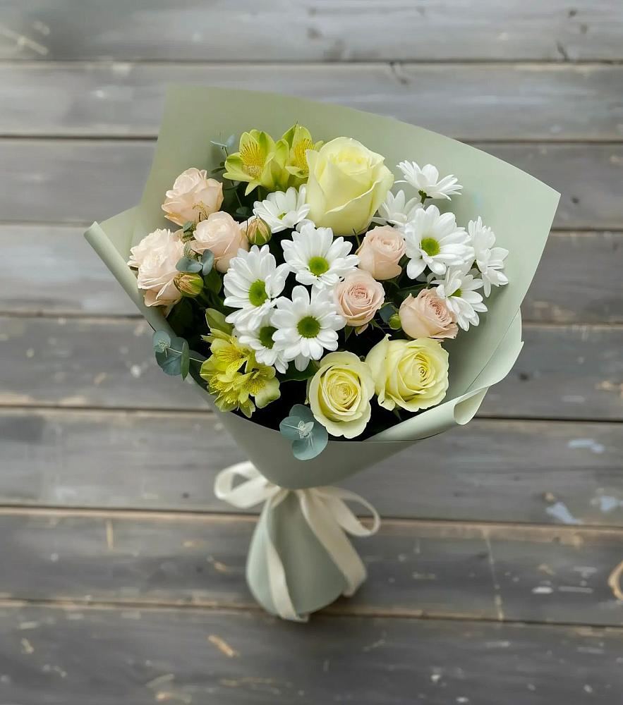 Букет цветов из: Альстромерии, Розы и Хризантемы в Селково