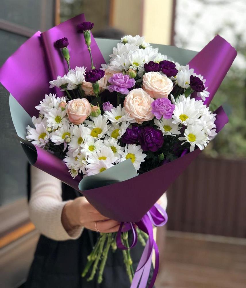 Букет цветов из: Хризантемы, Гвоздики и Розы в Селково