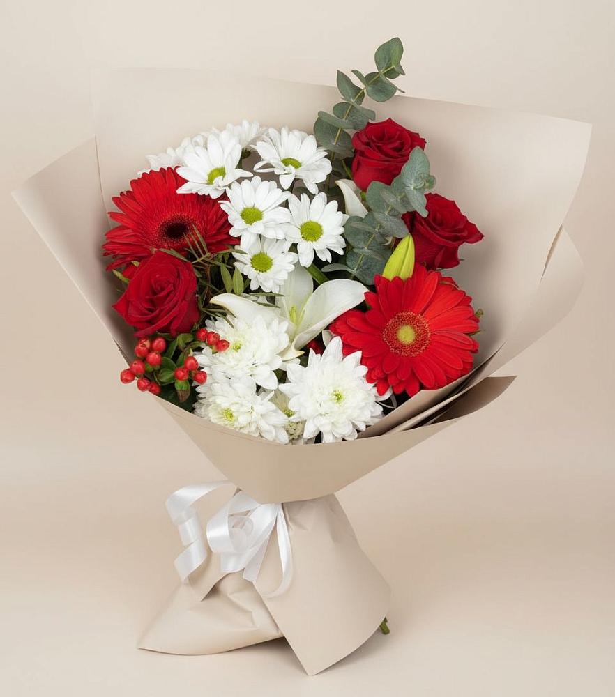 Букет цветов из: Розы, Хризантемы, Герберы и Лилии в Селково