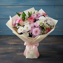 Букет цветов из:  Хризантемы, Альстромерии и Розы в Селково