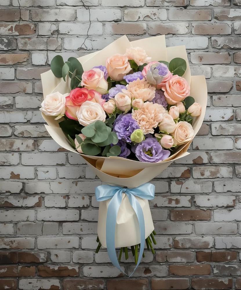 Букет цветов из: Розы, Лизиантусы и Гвоздики в Селково