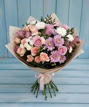 Букет цветов из:  Хризантемы, Розы и Альстромерии в Селково