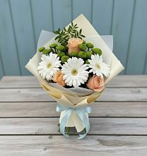 Букет цветов из:  Герберы, Розы и Хризантемы в Селково